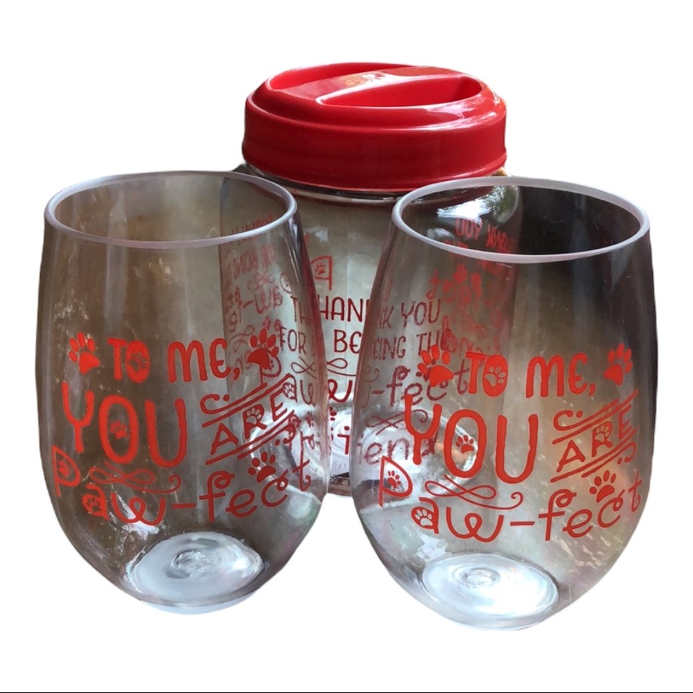 NWT 2 Drink Tumblers and a Treat Jar for your fur babies, or human parents.